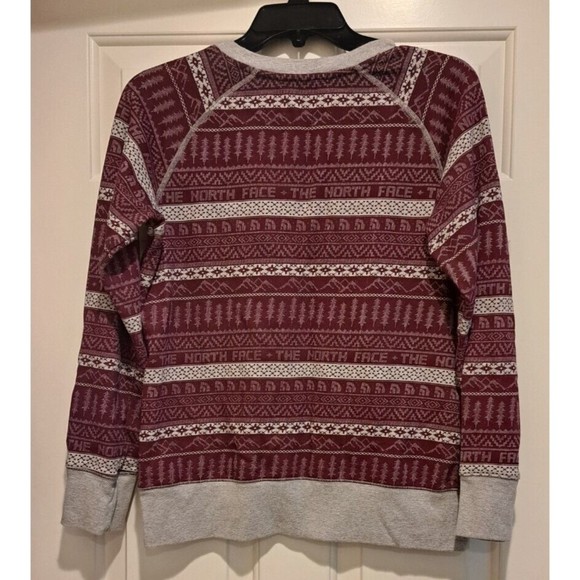 The North Face Nordic Printed Terry Crew Neck Sweatshirt Womens Medium Maroon - Picture 2 of 7